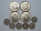 💰 Lot of 4 US Kennedy Half Dollar Silver Coins and 6- Dimes = 1 Troy oz Silver+