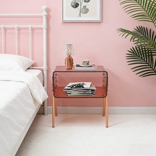 Acrylic Side Table, Brown 2-Tier End Table with Open Storage for Small Spaces