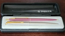 Parker Pen + Pencil Set Classic Maroon & Gold  Pencil , Silver Pen With Case