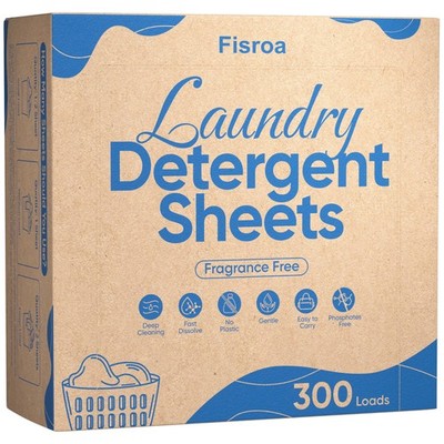 Fragrance Free Laundry Detergent Sheets Travel Eco-friendly 300 Loads Fisroa