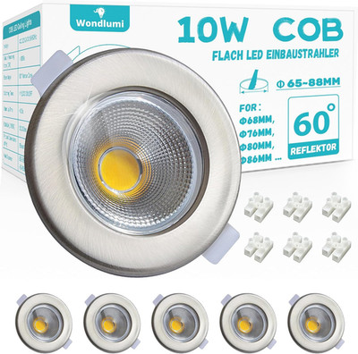 6Er LED Einbaustrahler 10W Set LED Spots 230V Rund Gebürstet Edelstahl Spots Dec