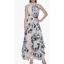 Calvin Klein Women's Halter Neck Gown with Draped Front  Beading 2 MSRP 259