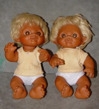 2 Vtg 11" DAM Norfin Troll 1974 Baby Doll Girl & Boy Blonde Anatomically Correct