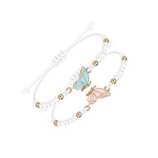 BFF Bracelets for 2-Butterfly Matching Bracelets Adjustable Strand White-Gold