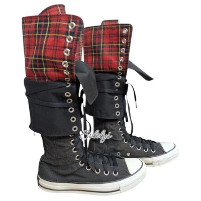 Converse RARE 2007 Japan All Star XXHI Knee High Black Red Plaid Foldover M5/W7 - Photo 1/4