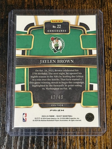 2023-24 Panini Select - Concourse Jaylen Brown #22 Red Disco Prizm /49 - Picture 2 of 2