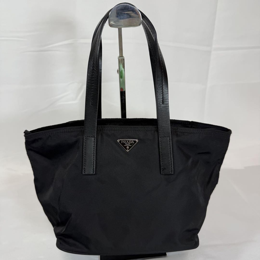 Prada Triangle Logo Charcoal Nylon Mini Tote Handbag Pre-Owned