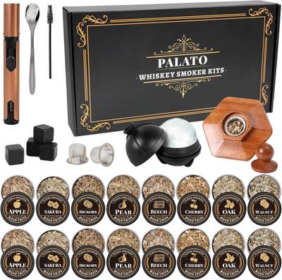 27Pcs Whiskey Smoker Kit- 16 Wood Chips,Ice Ball Molds, Cocktail Smoker Infuser
