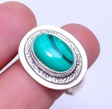 Malachite - Congo Gemstone 925 Sterling Silver Jewelry Handmade Ring s.10 Sku45