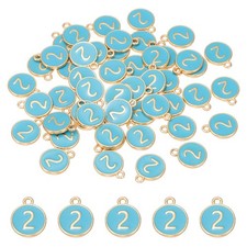 2 Number Charm, 50 Pcs Double Sided Number Charm Pendant for Bracelet DIY Blue