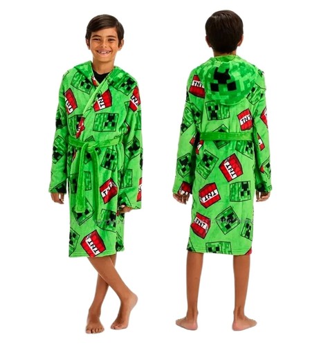 Minecraft Jungen TNT Creeper Plüsch weicher Fleece Bademantel mit Kapuze, Größe Medium 8-10