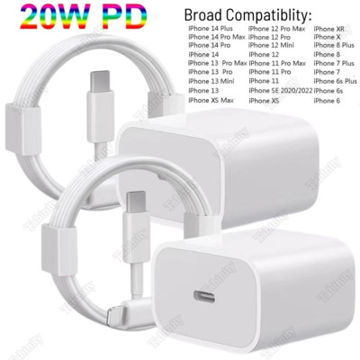 20W USB-C Power Adapter Block PD Fast Charger Cord For iPhone 14 13 12 11 Pro XR