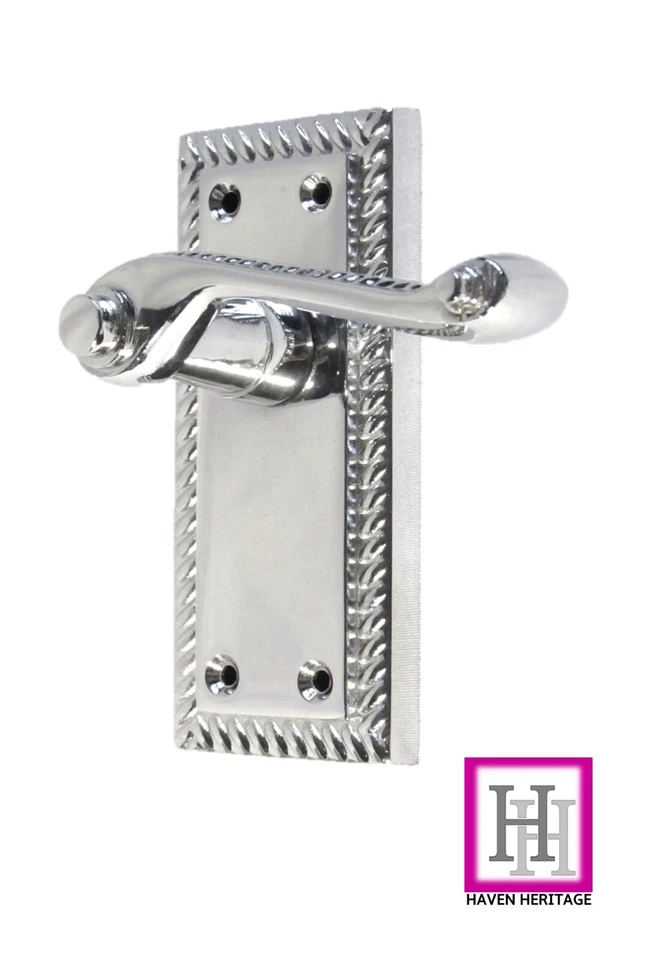 DOOR HANDLES PACK GEORGIAN POLISHED CHROME with ROPED EDGE with LATCH 1-10 sets - Image 2 of 4