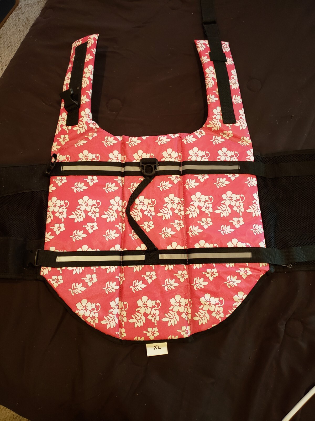 Size XL Life Jacket for Dogs Pink Floral Adjustable Straps