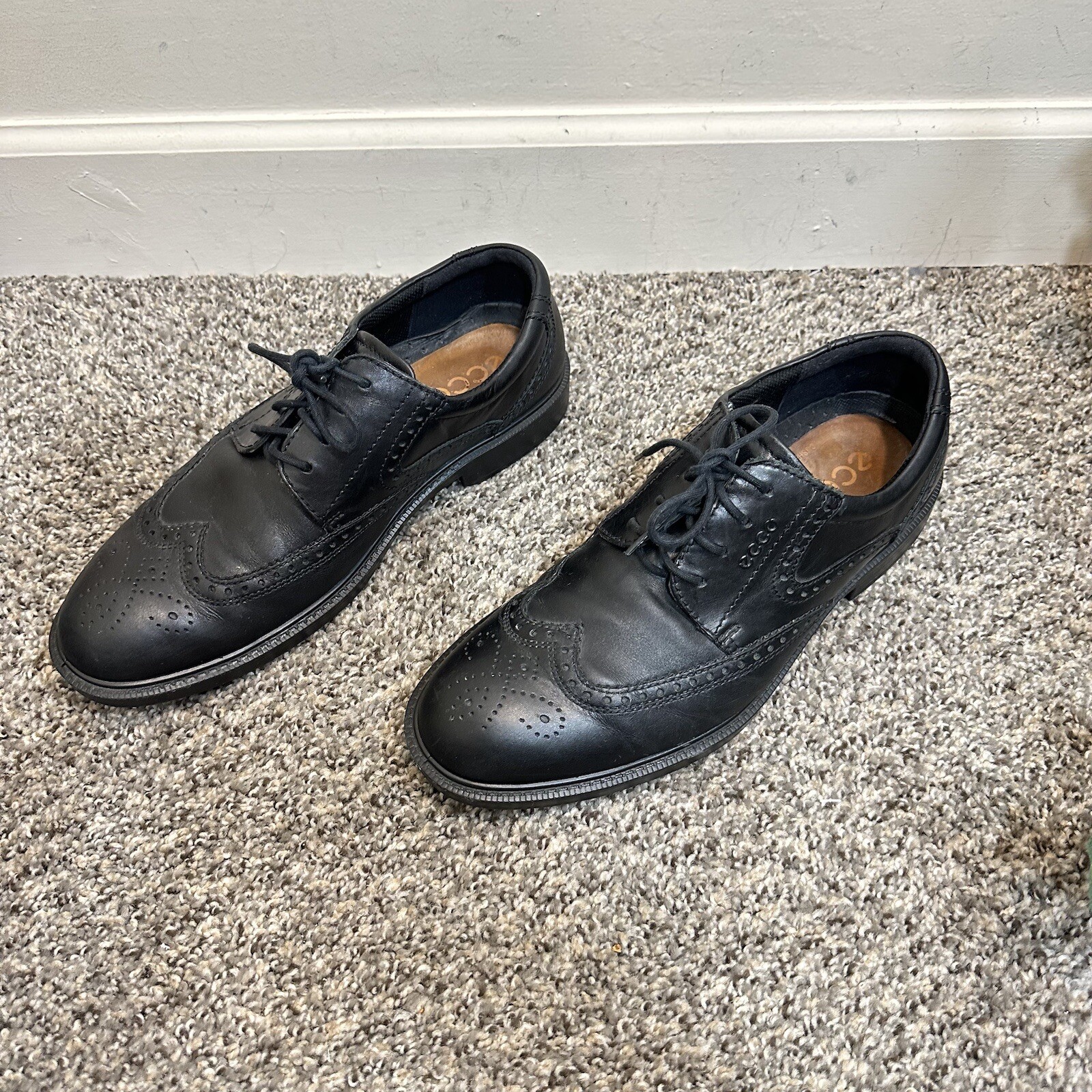 Ecco Mens Black Brogue Black Leather Wingtip Oxfords … Gem