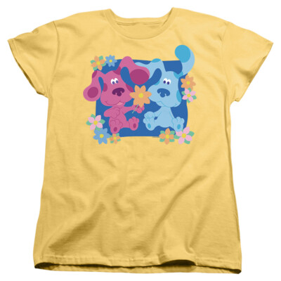 BLUE'S CLUES MAGENTA AND FLOWERS Licensed Women's Graphic Tee Shirt SM-2XL
