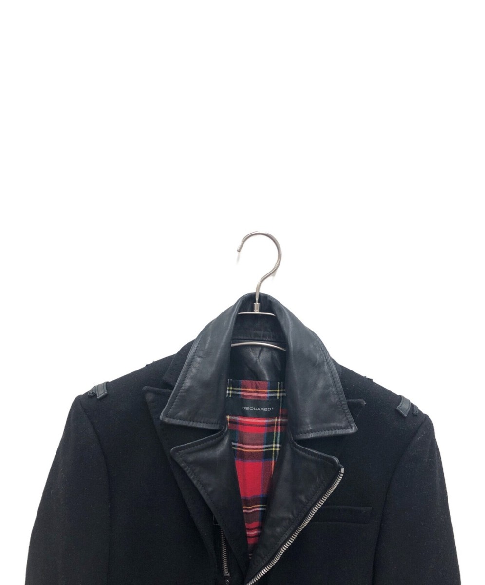 DSQUARED2 Leather switching wool long coat Size: 48 Black Men | eBay