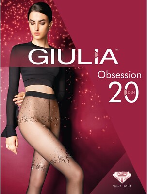 GIULIA OBSESSION SILVER SHINE LUREX PANTYHOSE TIGHTS BLACK 3 SIZES  20 DEN