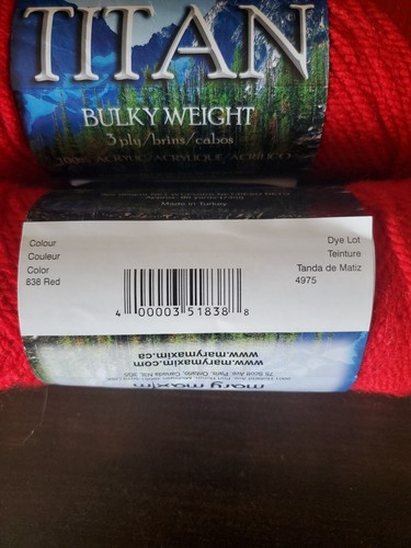 2 Skeins Color Red Mary Maxim Titan Yarn Acrylic Bulky Weight 3 Ply 3 oz - Picture 2 of 3