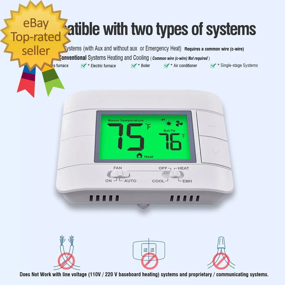 Termostato bomba de calor no programable para casa 2 calor/1 frío, con temperatura Foto 4 de 4