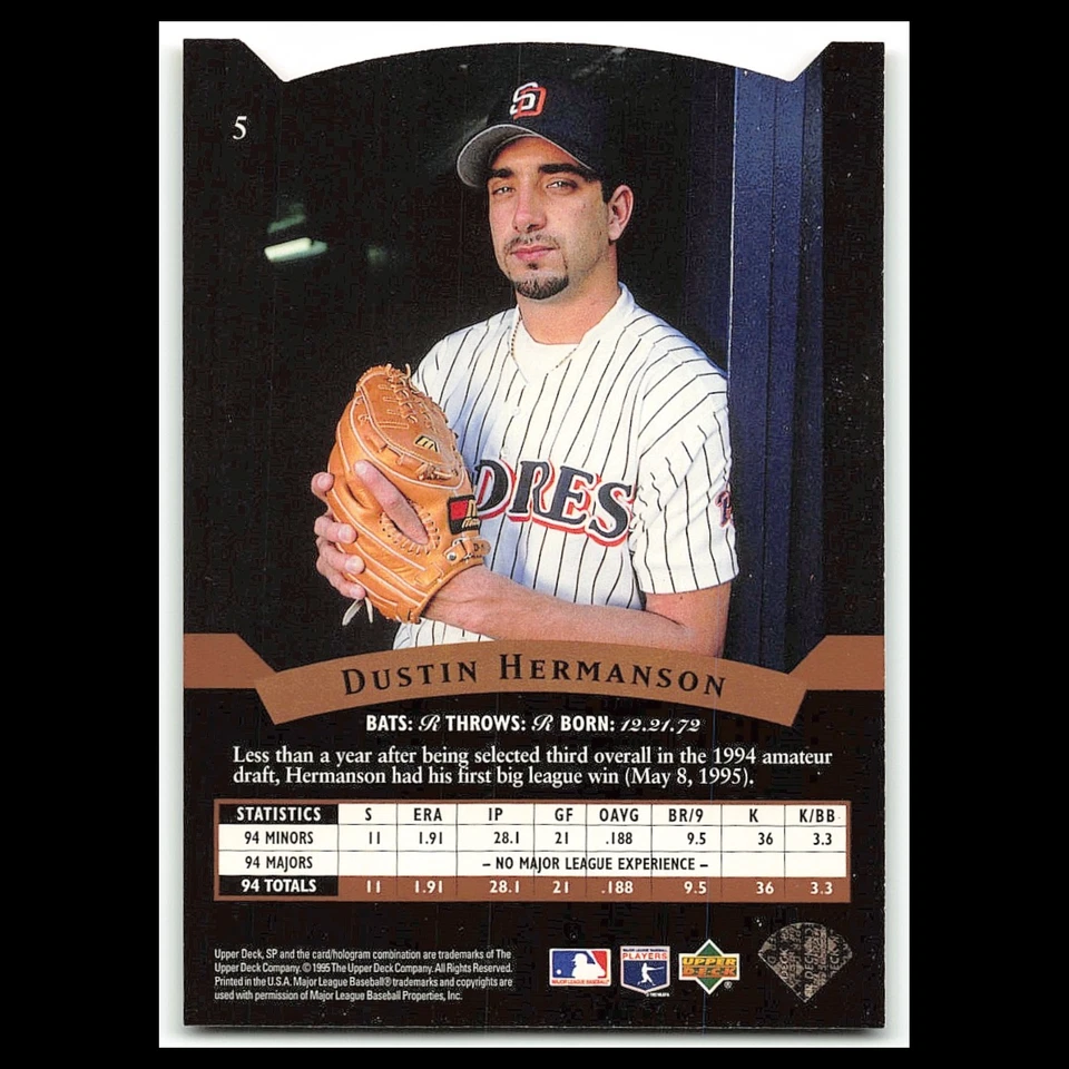 Tarjeta de béisbol Dustin Hermanson Rookie #19 1995 Upper Deck SP San Diego Padres casi nueva Foto 2 de 3