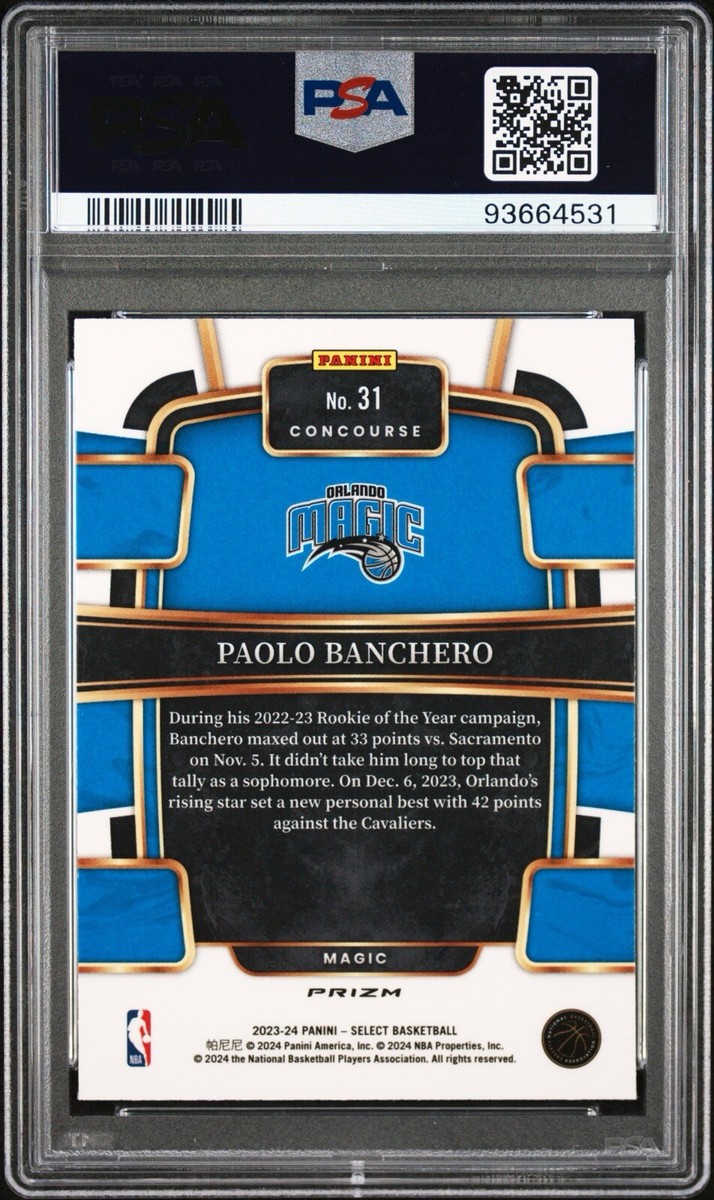 Paolo Banchero 2023-24 Panini Select Zebra Prizm PSA Gem