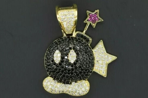 2Ct Round Cut Lab Created Black Diamond Bomb Charm Pendant 14K Black Gold Plated