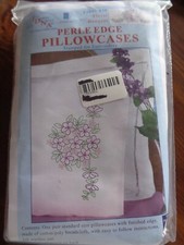 JACK DEMPSEY STAMPED FOR EMBROIDERY PERLE EDGE PILLOWCASES FLORAL BOUQUET