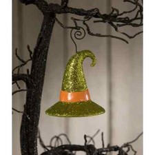 Bethany Lowe Halloween GREEN Glitter Witch Hat ornament, TF2235 NWT