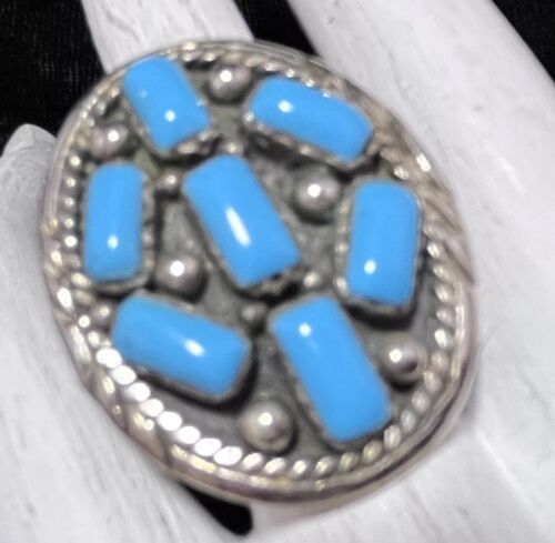 Size 11 Navajo Sterling Turquoise Ring / 7 Settings #762 - 第 1/6 張圖片