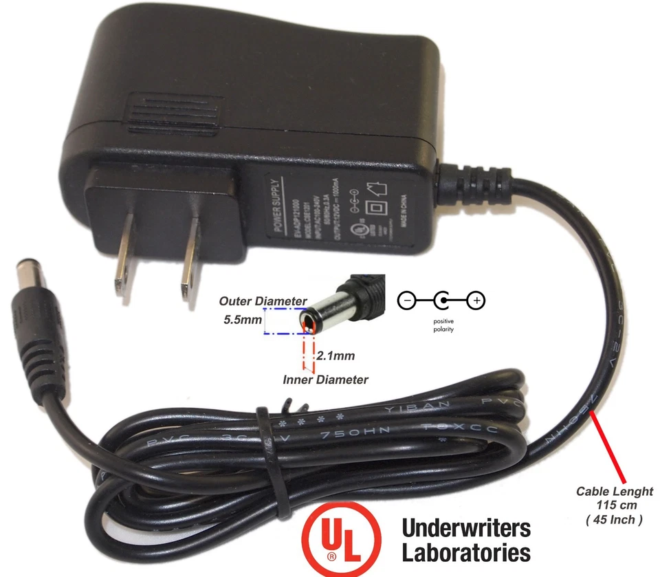 5pcs.  12V DC 1A 1000mA Power Adapter Supply UL Listed Certified 2.1mm 5.5mm - Image 2 of 4