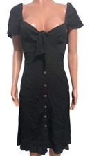 Astr The Label Black Flutter Sleeves Button Up Tie Bust Pin Up Dress Classy NWTS