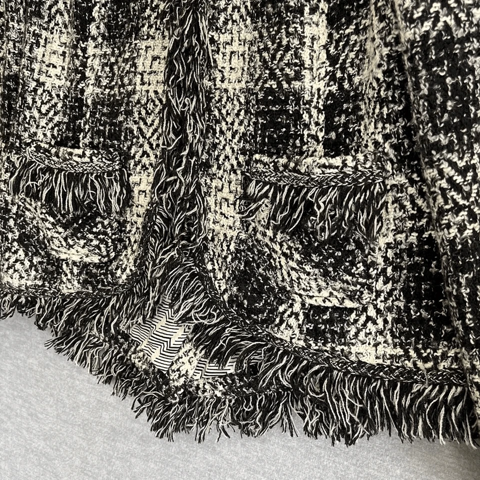 CABI Tweed Shag Fringe Jacket Women's 2 Black White Check Plaid Career Academia - Image 4 of 4