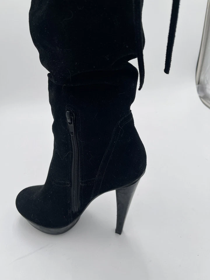 Botas plataforma Steve Madden Xennon camurça preta stiletto tamanho 5.5 altura - Imagem 2 de 4