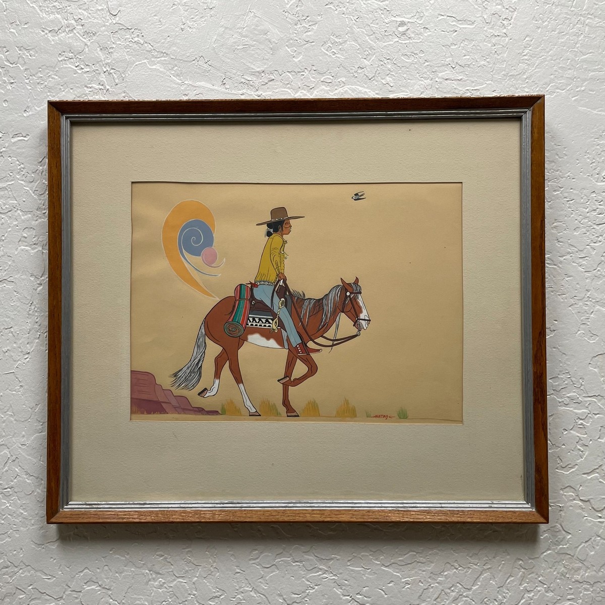 Ed Lee Natay Original Painting Gouache Navajo Man On Horseback | eBay