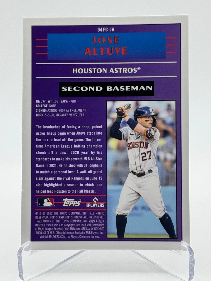 2022 Topps Finest #94FC-JA JOSE ALTUVE | '94 Finest Cornerstones - Image 2 of 2