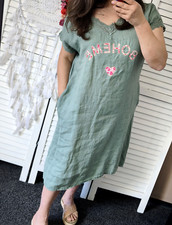Lässiges Leinenkleid Sommerkleid khaki grün onesize 38 40 42 neu