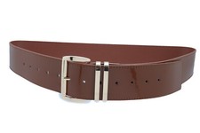Women Waist Hip Wide Band Brown Fashion Belt Gold Buckle Comfortable Size M L XL