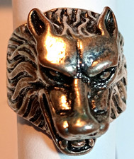 ANELLO  UOMO IN ACCIAIO - MISURA  20  -FIGURA  LUPO - VINTAGE- USATO