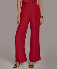 Donna Karan New York Women's Red Pleated Mid-Rise Wide-Leg Pants Size 16
