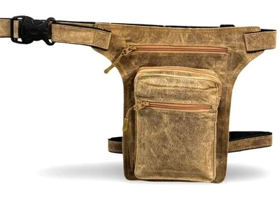 ALBSALES Leder Beintasche Herren Damen Motorrad Tasche Hüfttasche Braun Raw Sand