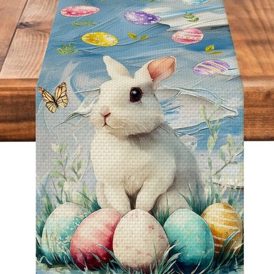Easter Eggs Bunny Table Runner Seasonal Spring Kitchen Dining Linen Table Dec...