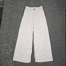 Maeve Anthropologie Pants Womens 24P White Linen Blend Wide Leg Twill High Rise