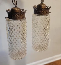 Double Hanging LIGHT Fixture Clear Glass Swag Lamp HOLLYWOOD REGENCY L.D Kichler