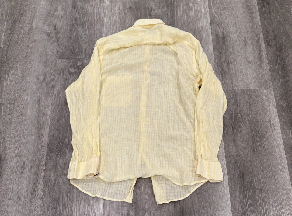 Ermenegildo Zegna 100% Linen Yellow & White Stripe Button Shirt Men's SizeS - Image 2 of 4