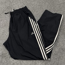 Adidas Pants Men XL Black Track Logo Gym Work Out Stripes Swishy Baggy Y2K