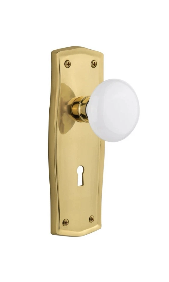 Nostalgic Warehouse 706245 Prairie Plate White Porcelain Knob Double Dummy Brass - Image 1 of 4