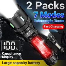 2PC Super Bright LED Flashlight Rechargeable COB Torch Work Light with Red Light