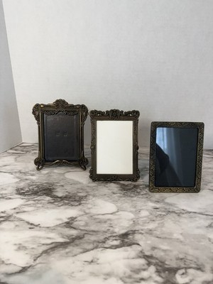 Set Of 3 Vintage Gold/Brass Colored Metal Picture Frames Fancy Decorative Stand