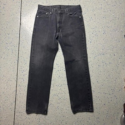 Black Levi's 505 33x34 Mens Tapered Loose Fit Jeans Dark Wash Denim